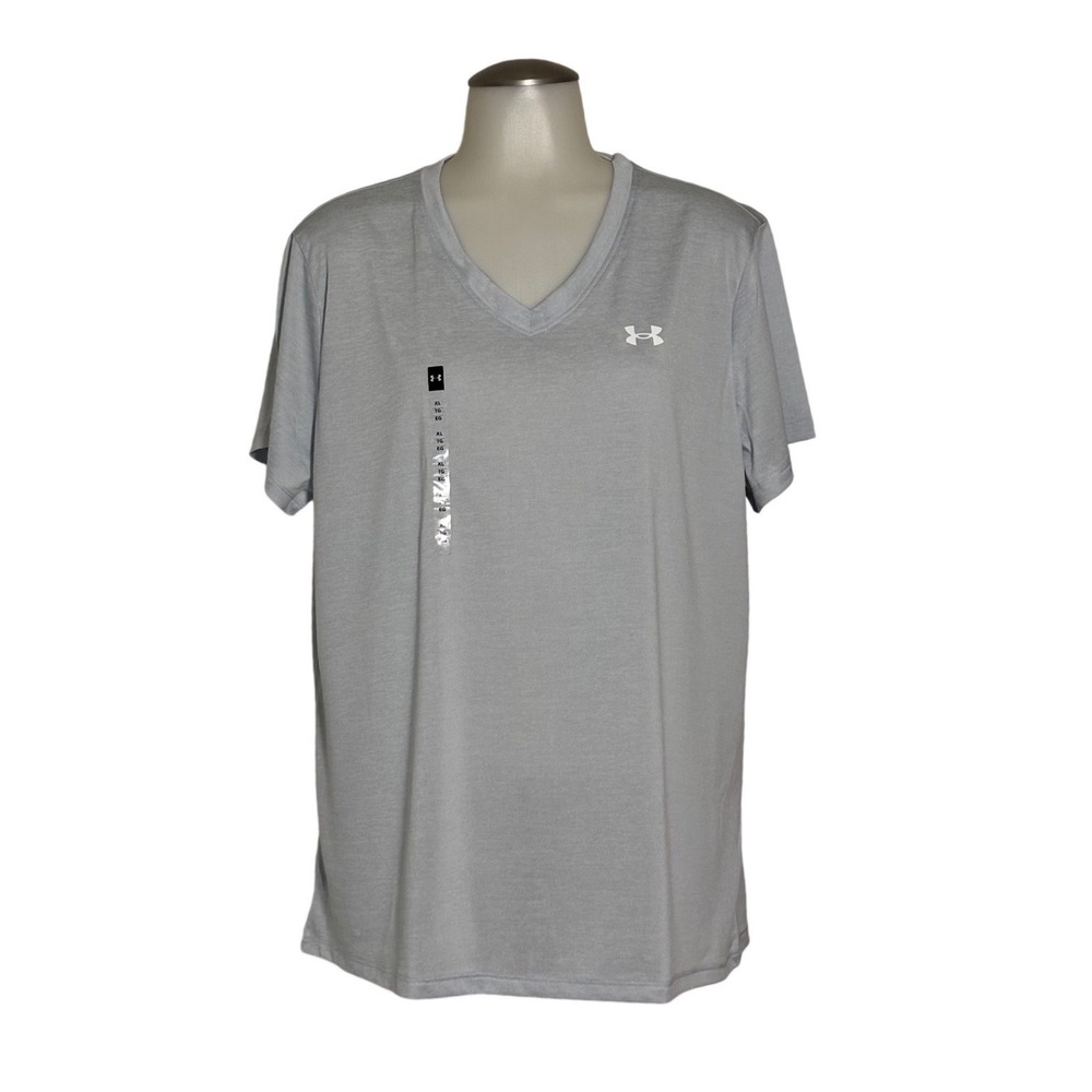 Under Armour T-Shirt Women XL Light Gray Tech SSV Twist V-Neck New With Tags